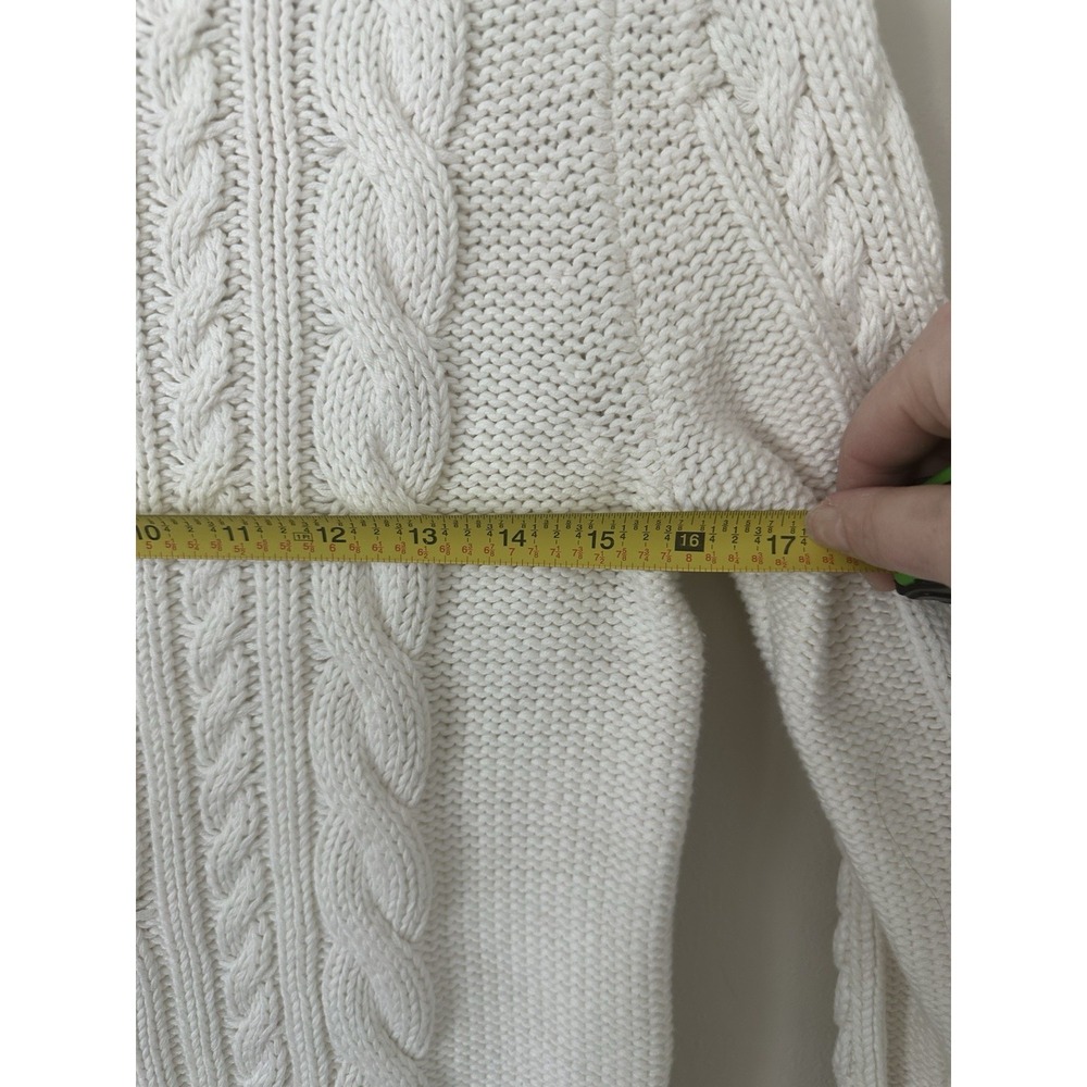 VTG LL Bean Heavy Cable Knit Nordic 100% Cotton Cable Knit Cardigan White - Picture 13 of 15